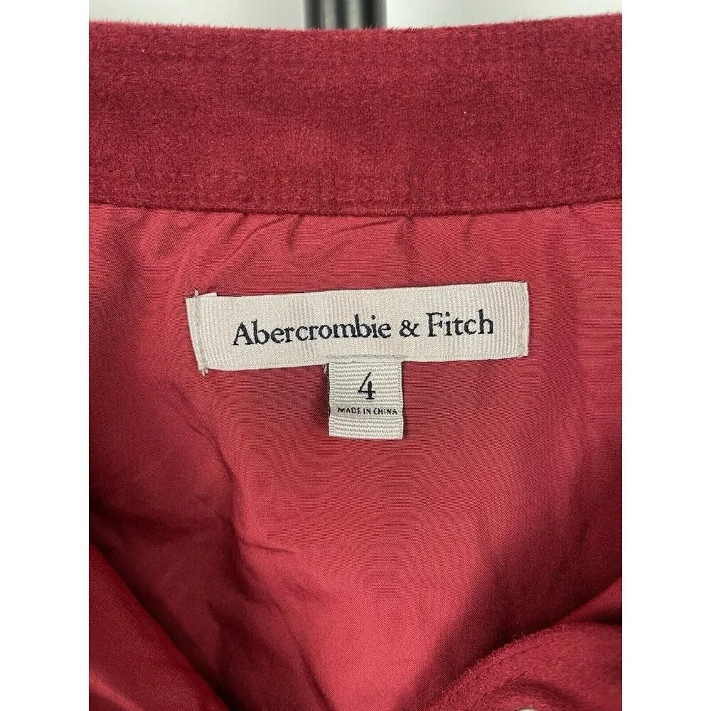 Abercrombie & Fitch Red Faux Suedeβ Snap Button Front Mini A-Line Skirt Size 4 - Picture 4 of 5